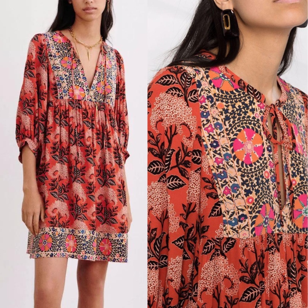 ba&sh BASH Gaia Multicolored Floral Tunic Mini Dress Size Small